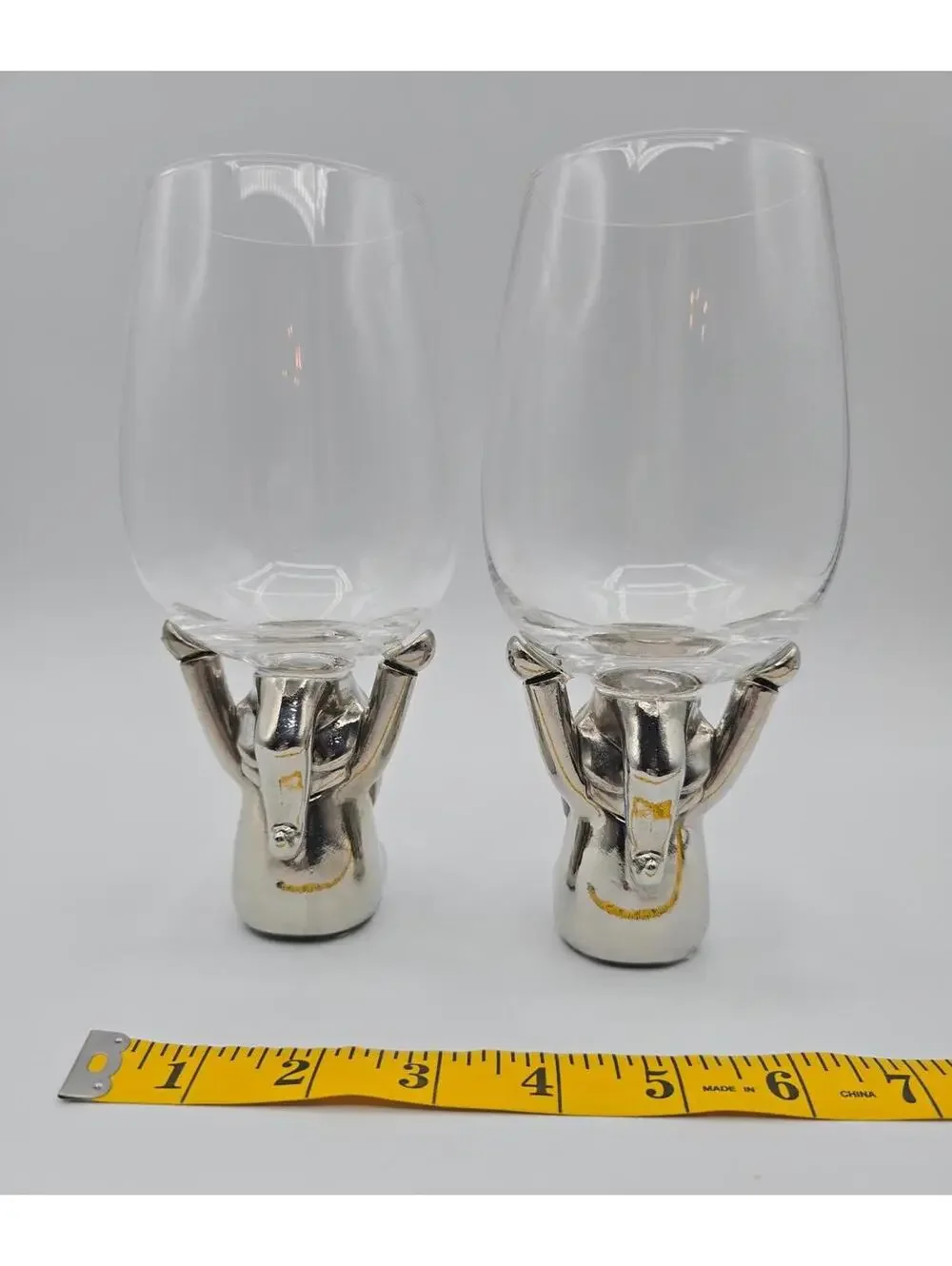 Pottery Barn Handblown Gnome Wine Glasses Set of 2 Zinc Base 14.5 oz